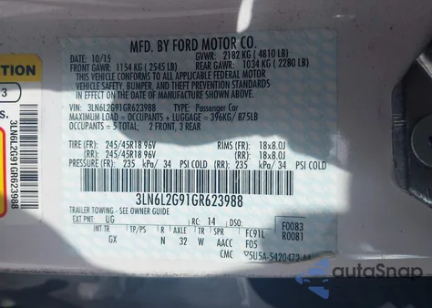 2016 Lincoln Mkz из США, поврежденный, VIN 3LN6L2G91GR623988